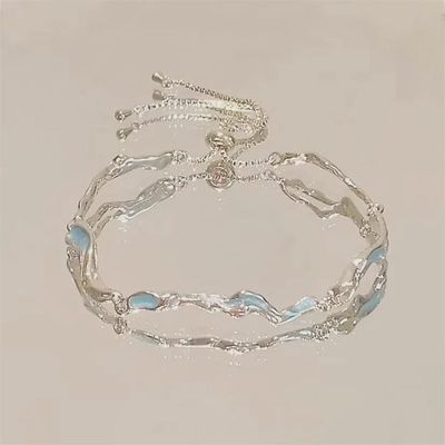 Dainty Blue Enamel Ocean Sea Wave Bracelet in Solid Copper