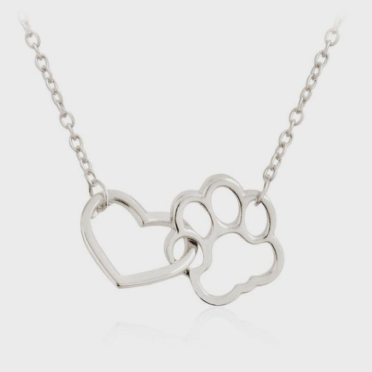 Dog Paw and Heart Necklace in Stainless Steel