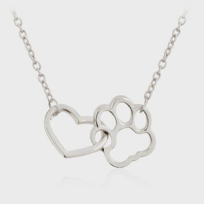 Dog Paw and Heart Necklace in Stainless Steel