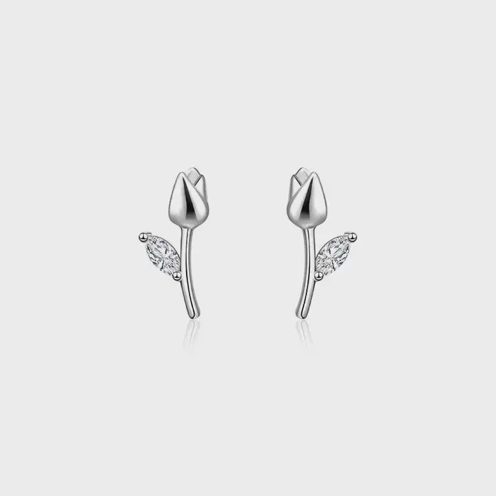 Dainty Tulip Flower Stud Earrings in 925 Sterling Silver