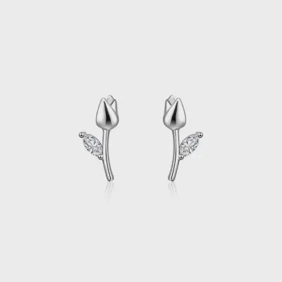Dainty Tulip Flower Stud Earrings in 925 Sterling Silver