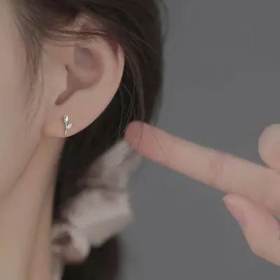 Dainty Tulip Flower Stud Earrings in 925 Sterling Silver