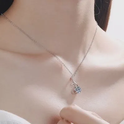 Collier Pendentif Cygne en Moissanite en Argent Sterling 925 et Platine