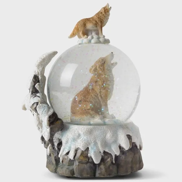 Howling Glitter Wolf with Pups Snow Globe