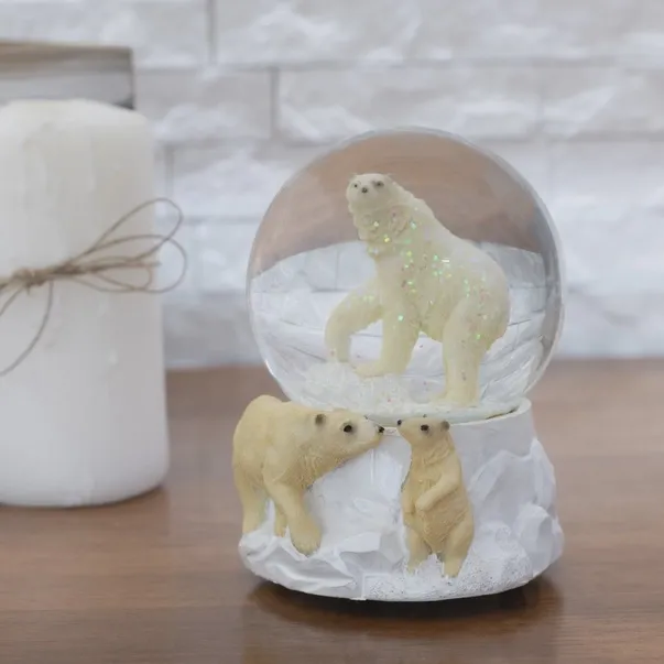 Playful Polar Bear Family Musical Snow Globe
