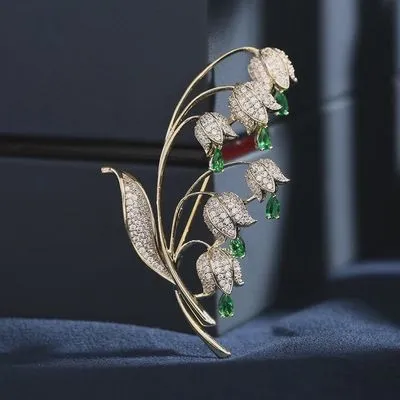 Gold Lily of the Valley Flower Brooch in Solid Copper