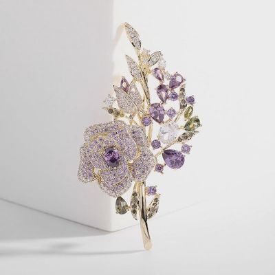 Purple Rose Flower Brooch in Solid Copper