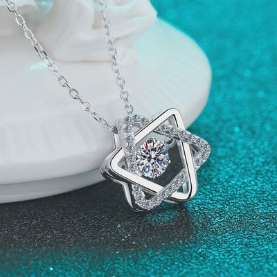 Star of David Moissanite Necklace in 925 Sterling Silver
