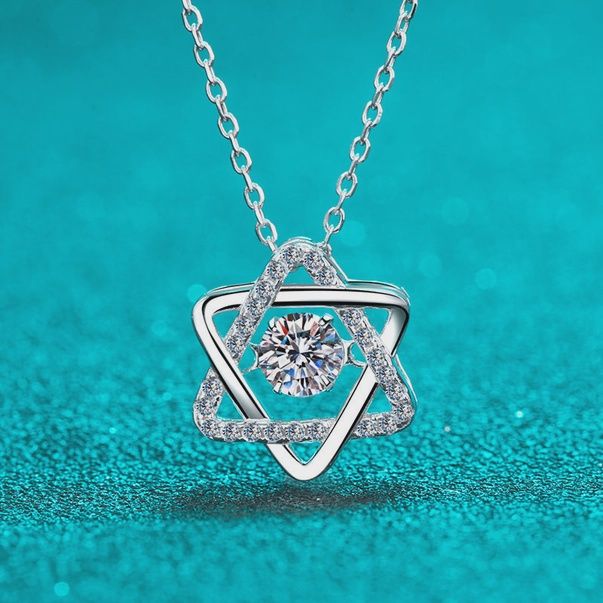 Star of David Moissanite Necklace in 925 Sterling Silver