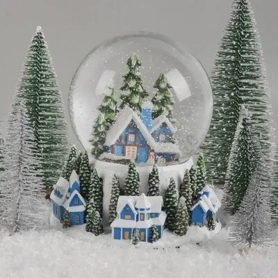 Blue House Christmas Snow Globe