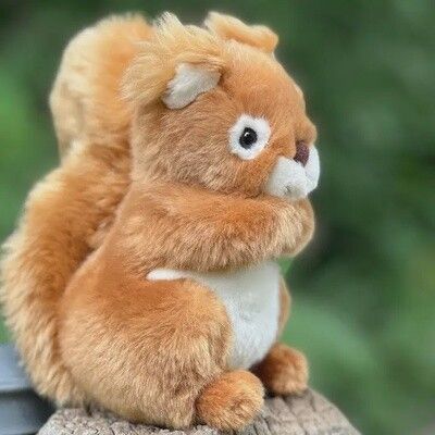 Close-up of mini squirrel stuffed animal plushie with soft fur