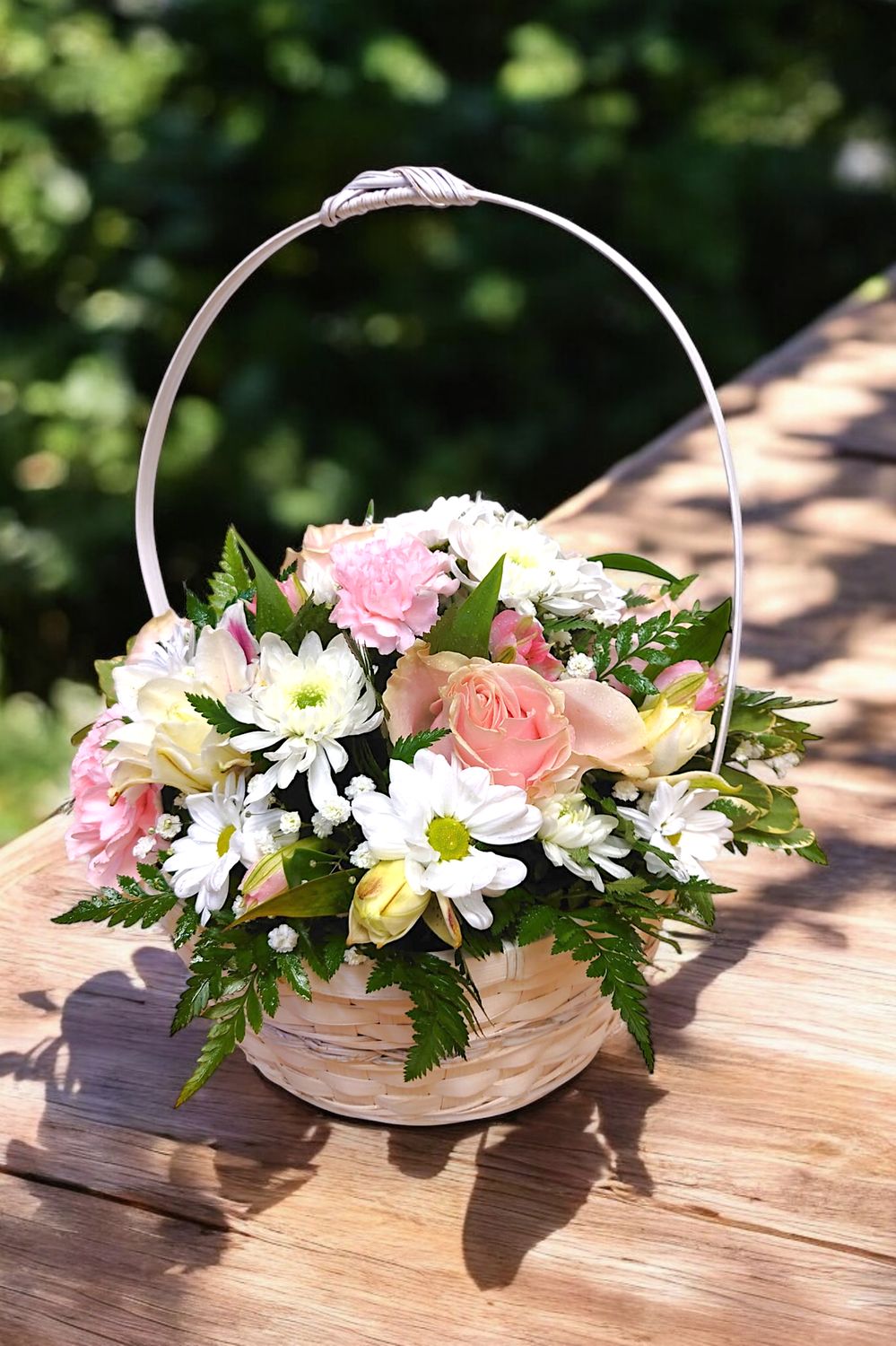 Pink and White Flower Basket