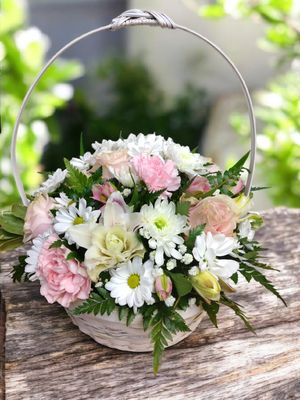 Pink and White Flower Basket