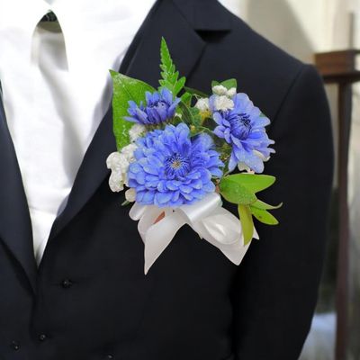 Blue Crysanthemum Boutonniere