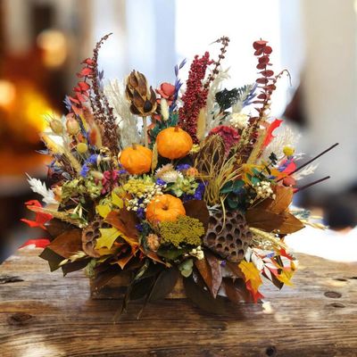Fall Dried Flowers Wooden Box