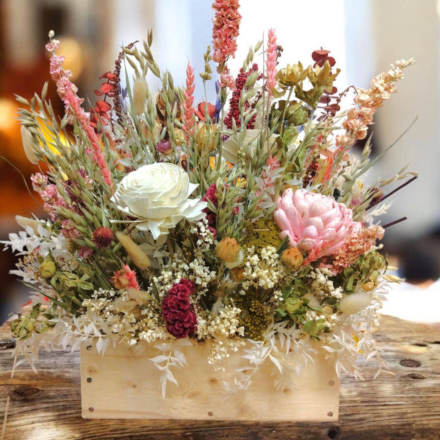Fall Dried Flowers Wooden Box, style: Fall Dried Flowers Wood Box