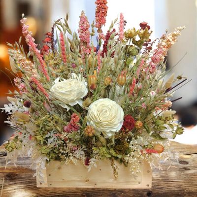 Fall Dried Flowers Wooden Box