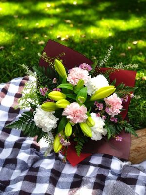 Surprise Lilies and Carnations Bouquet