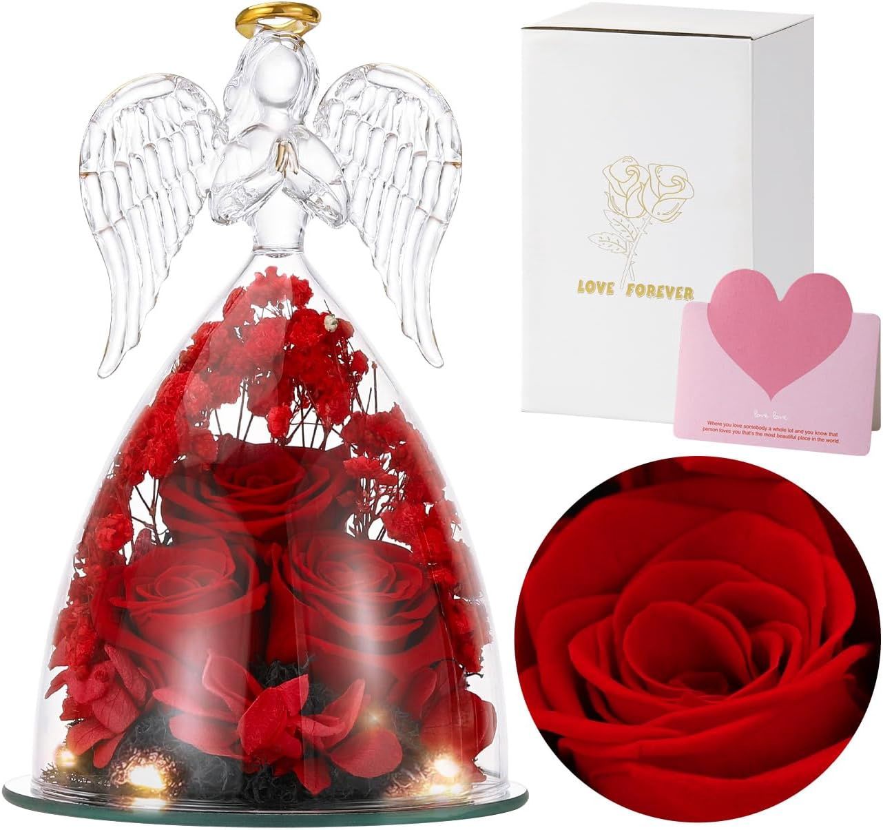 Red Real Rose Glass  Angel