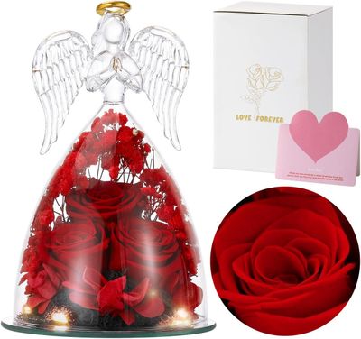 Red Real Rose Glass  Angel