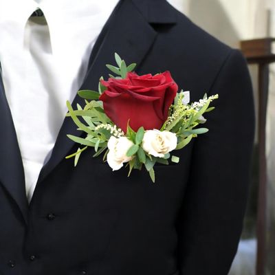Fancy Red and White Boutonniere