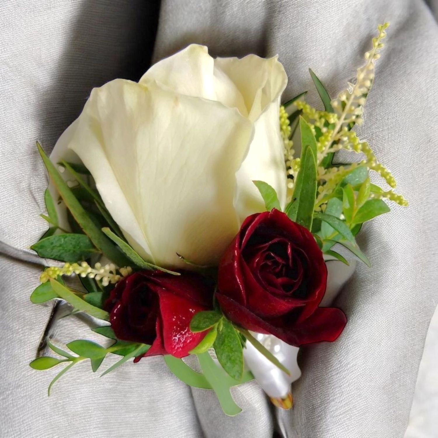 White and Red Roses Boutonniere