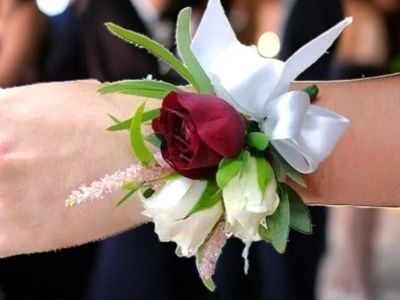Fancy Red and White Corsage