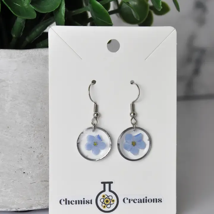 Forget Me Not Real Flower Earrings, Colour: Silver