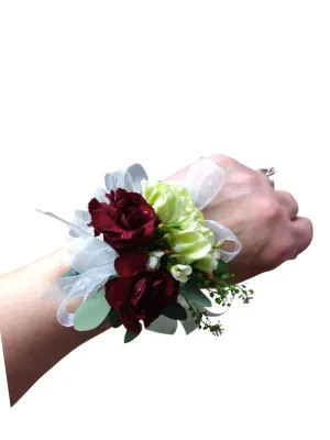 Green and Burgundy Corsage