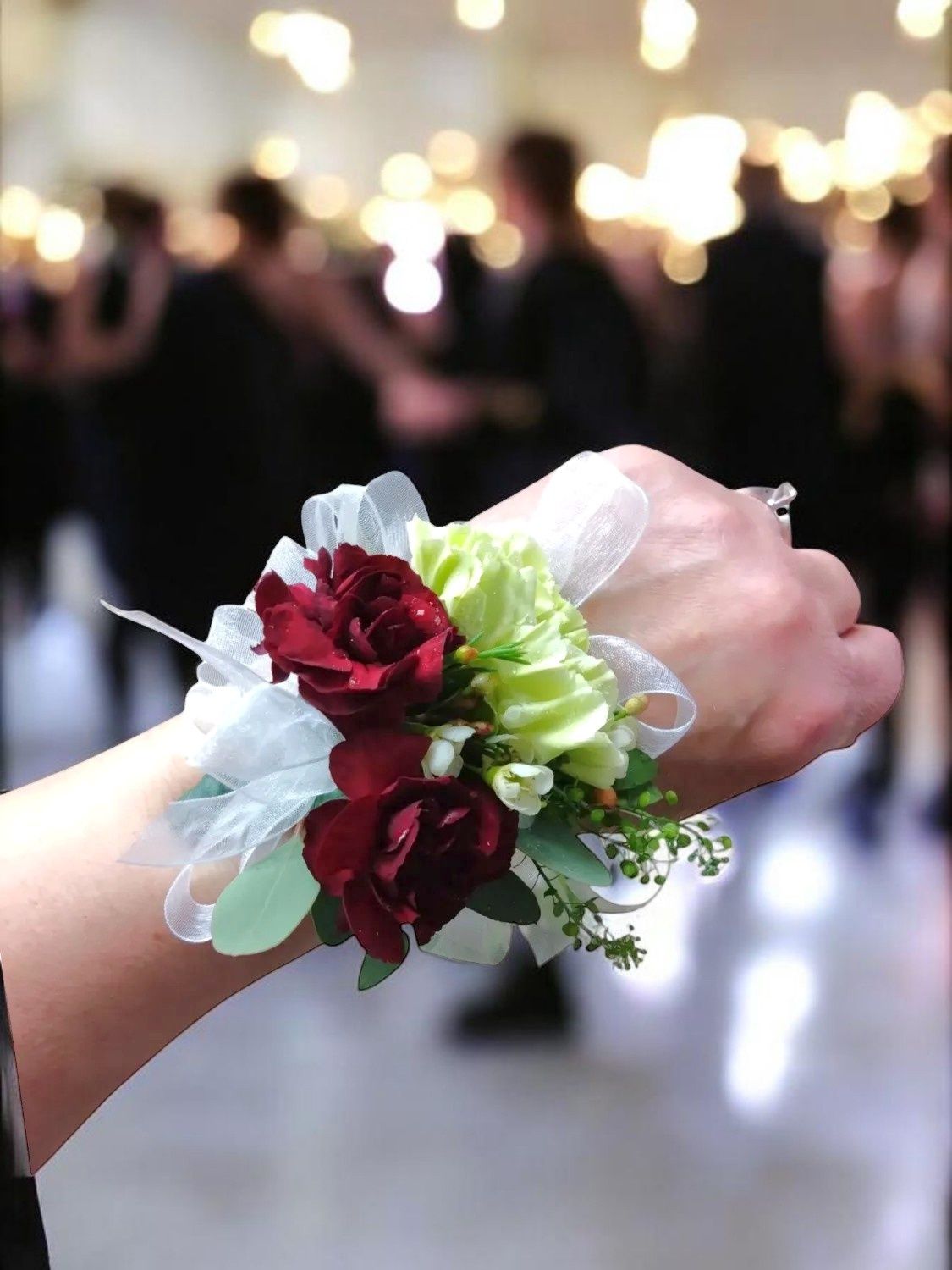 Green and Burgundy Corsage