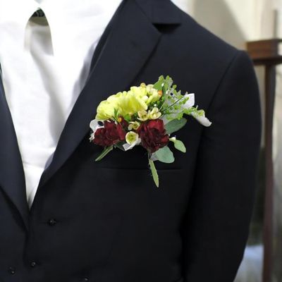 Green and Burgundy Boutonniere