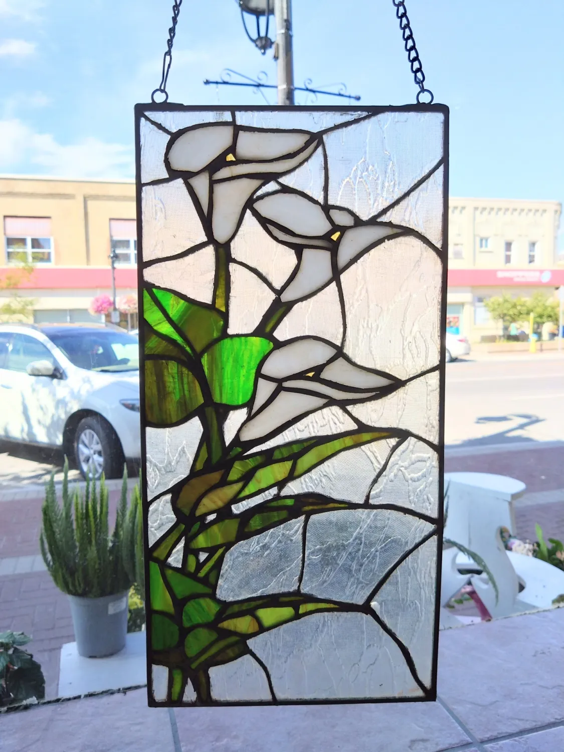 16"H Calla Lilies Design Stained Glass Window Panel