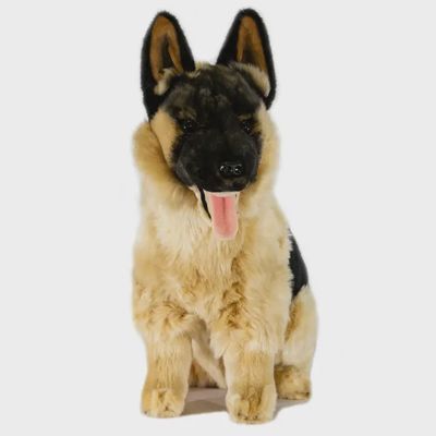 16-inch German Shepherd plush toy in black and tan with realistic face and soft fur, lifelike stuffed dog gift for collectors