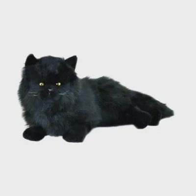 13-inch Onyx black Persian cat plush by Bocchetta, soft silky fur, realistic detailed face, lifelike stuffed animal gift for 