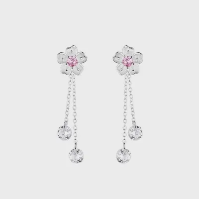 Cherry Blossom Flower Dangle Drop Earrings in Solid Copper