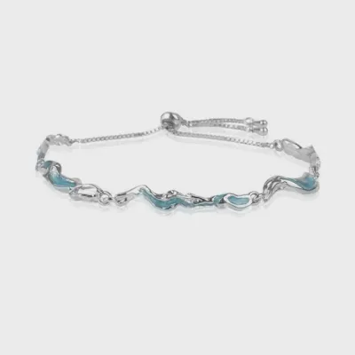Dainty Blue Enamel Ocean Sea Wave Bracelet in Solid Copper