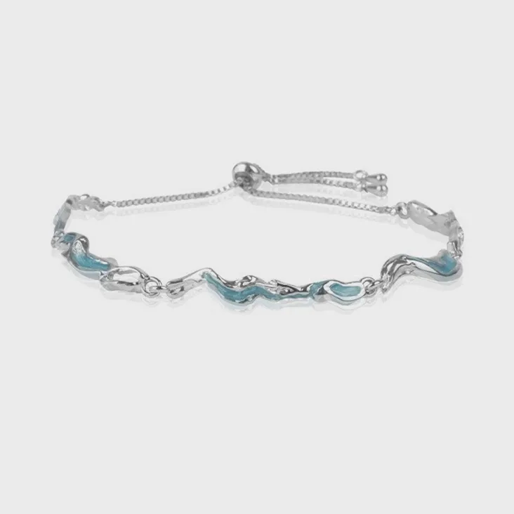 Dainty Blue Enamel Ocean Sea Wave Bracelet in Solid Copper