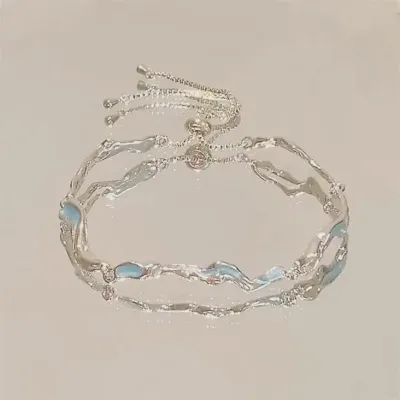 Dainty Blue Enamel Ocean Sea Wave Bracelet in Solid Copper