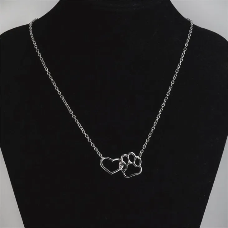 Dog Paw and Heart Necklace in Stainless Steel