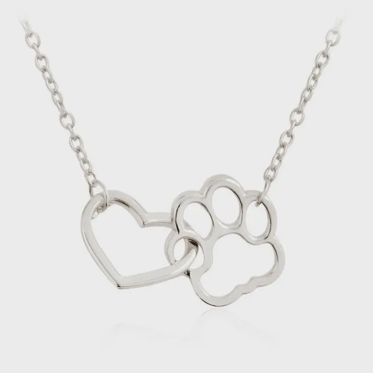 Dog Paw and Heart Necklace in Stainless Steel