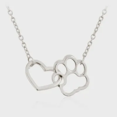 Dog Paw and Heart Necklace in Stainless Steel