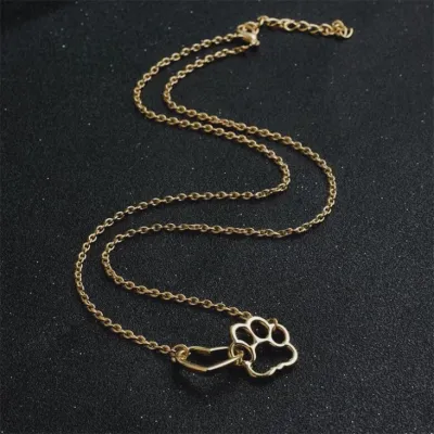 Dog Paw and Heart Necklace in Gold