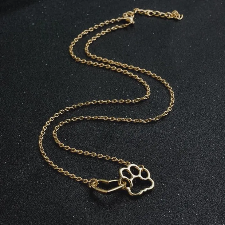 Dog Paw and Heart Necklace in Gold