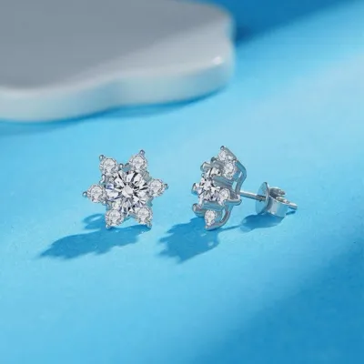 Moissanite Star of David Stud Earring in 925 Sterling Silver