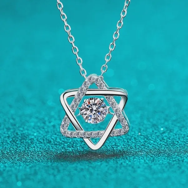 Star of David Moissanite Necklace in 925 Sterling Silver