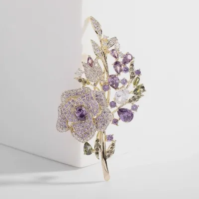 Purple Rose Flower Brooch in Solid Copper