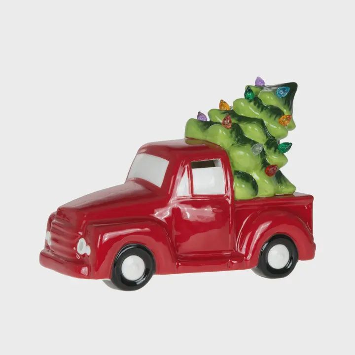 7" Led Red Truck With Christmas Tree