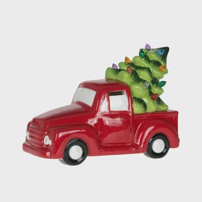 7" Led Red Truck With Christmas Tree
