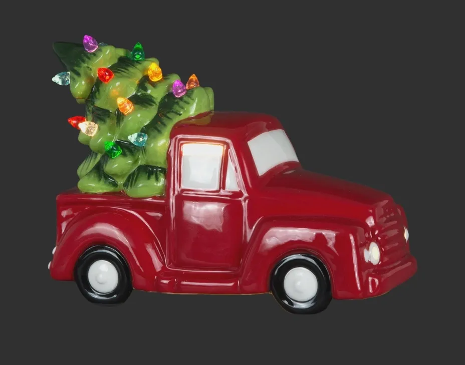 7" Led Red Truck With Christmas Tree