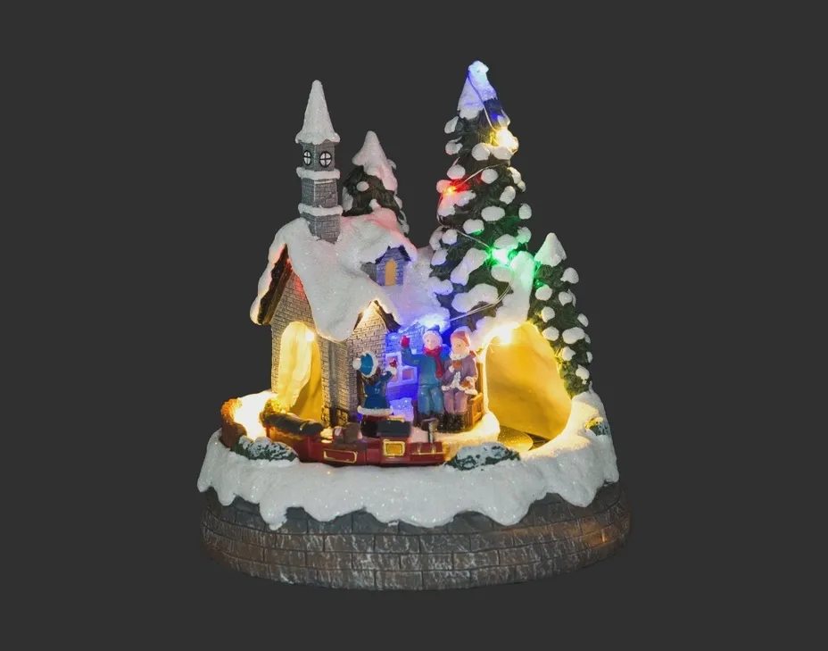7.5" 3D Led Scene With Church Moving Train &amp; Music